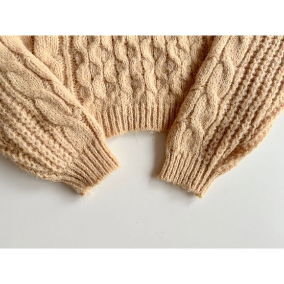 Girls' ZARA Light Camel Tan Cable Knit Crew Neck Fisherman Sweater, Size 9-10 - Picture 4 of 7